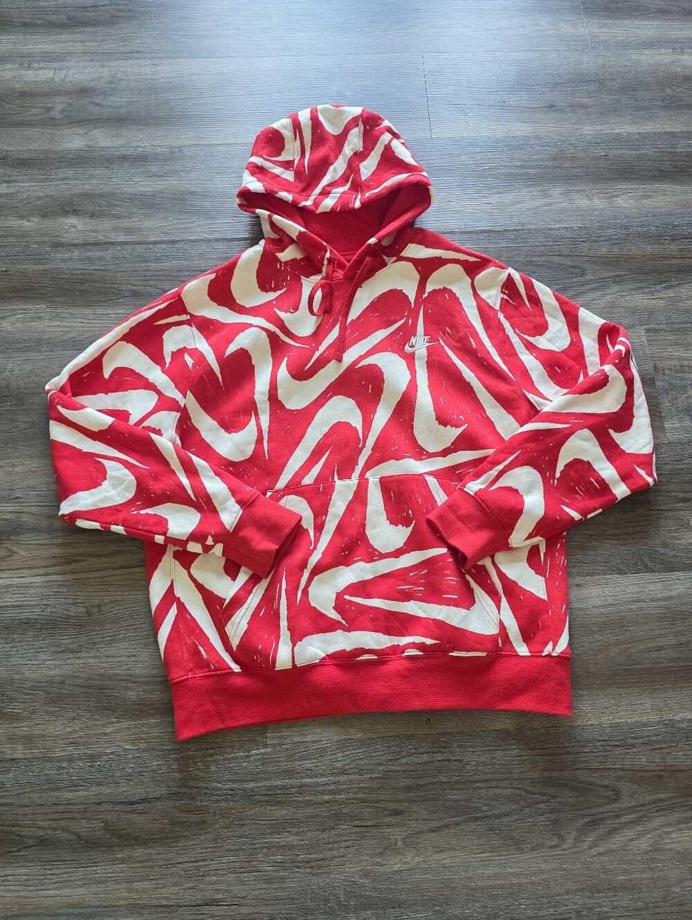 Nike Men's Red/White Swirl Crewneck Hoodie Size L